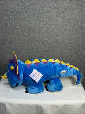 Stuffies Kingston The Dino Blue Plush W/Hidden Secret Pockets Whimsical Bed Toy
